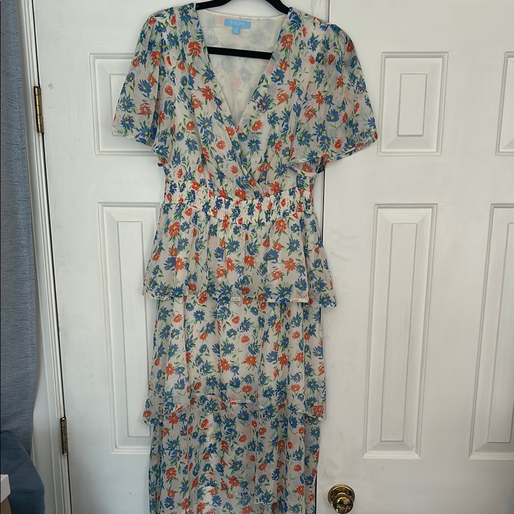 Draper James Blue and Orange Sundress with Flutter Sleeves